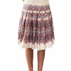 TALBOTS Damask Pleated A-Line Skirt White Red Blue